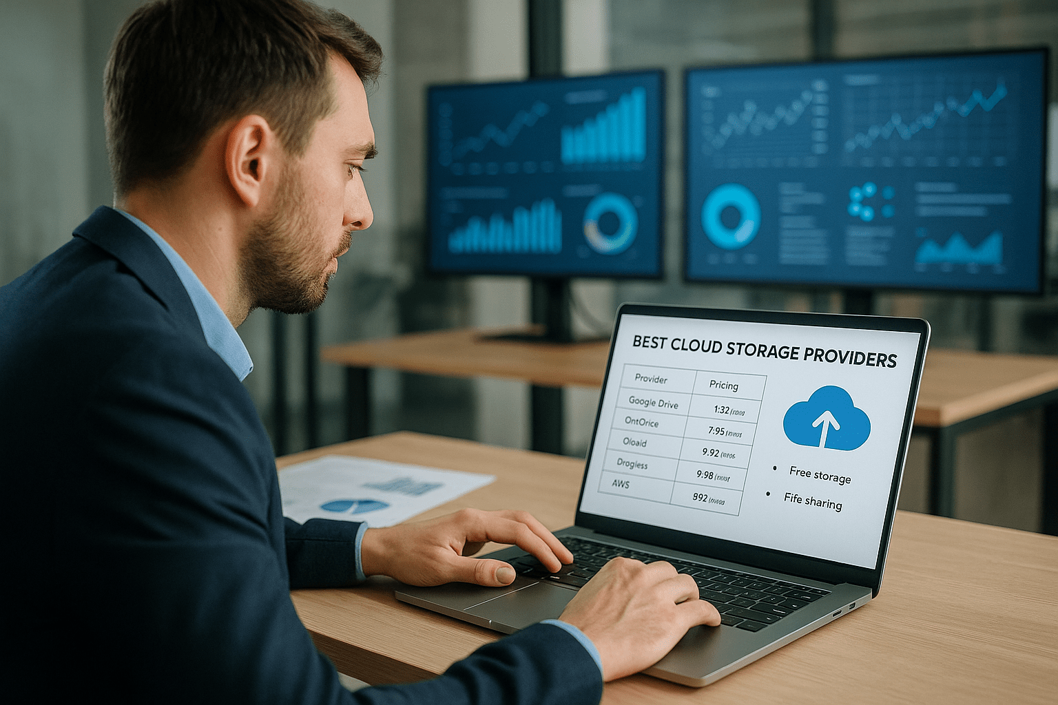 man looking at cloud storage