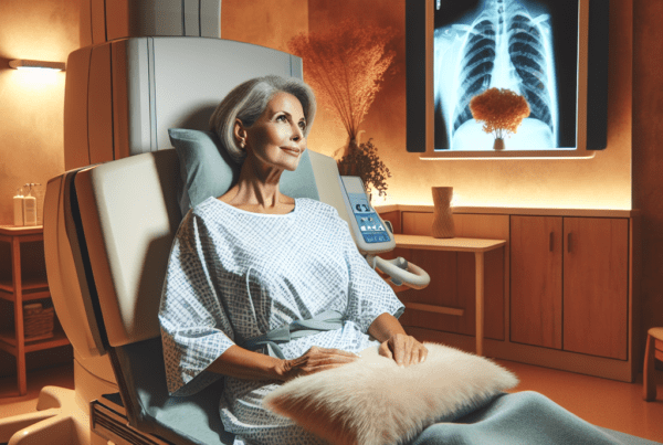 Patient sitting on medical table.