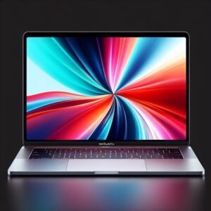 Macbook Pro with colorful image on screen