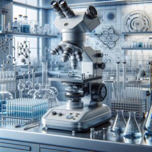 Microscope set up in laboratory 