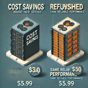 A-side-by-side-comparison-image-of-a-brand-new-server-and-a-refurbished-server