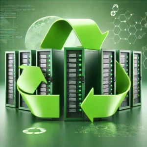 An-eco-friendly-concept-image-featuring-computer-servers-alongside-a-recycling-symbol