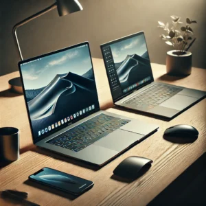 An-image-of-a-sleek-modern-workspace-with-an-Apple-MacBook-on-one-side-and-a-Windows-laptop-on-the-other