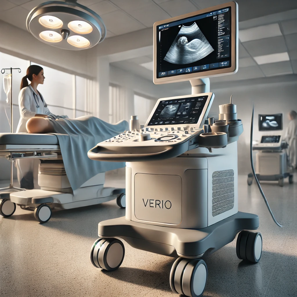 A-perspective-shot-of-the-Philips-Verio-Ultrasound-Machine-placed-in-a-modern-hospital-room