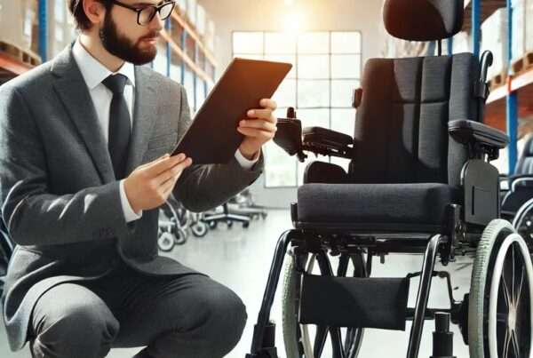 Professional checking on a wheelchair
