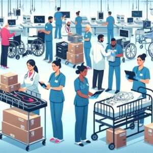 Medical staff checking medical equipment