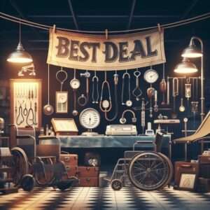 Best deal written on poster with medical equipment in background