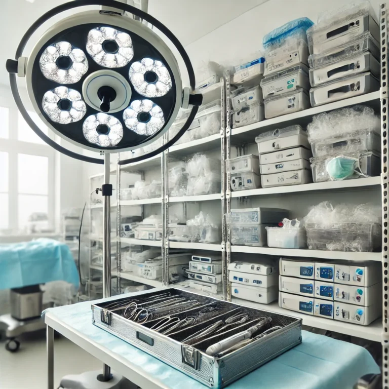 A-medical-equipment-storage-area-with-used-surgical-LED-lights-and-other-surgical-equipment