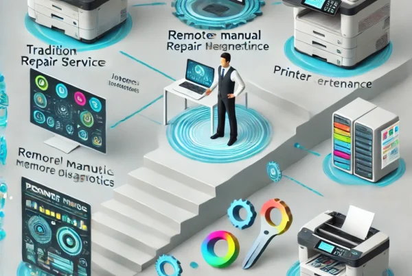 A-futuristic-infographic-showing-the-evolution-of-printer-repair-services-from-traditional-manual-repair-to-remote-diagnostics