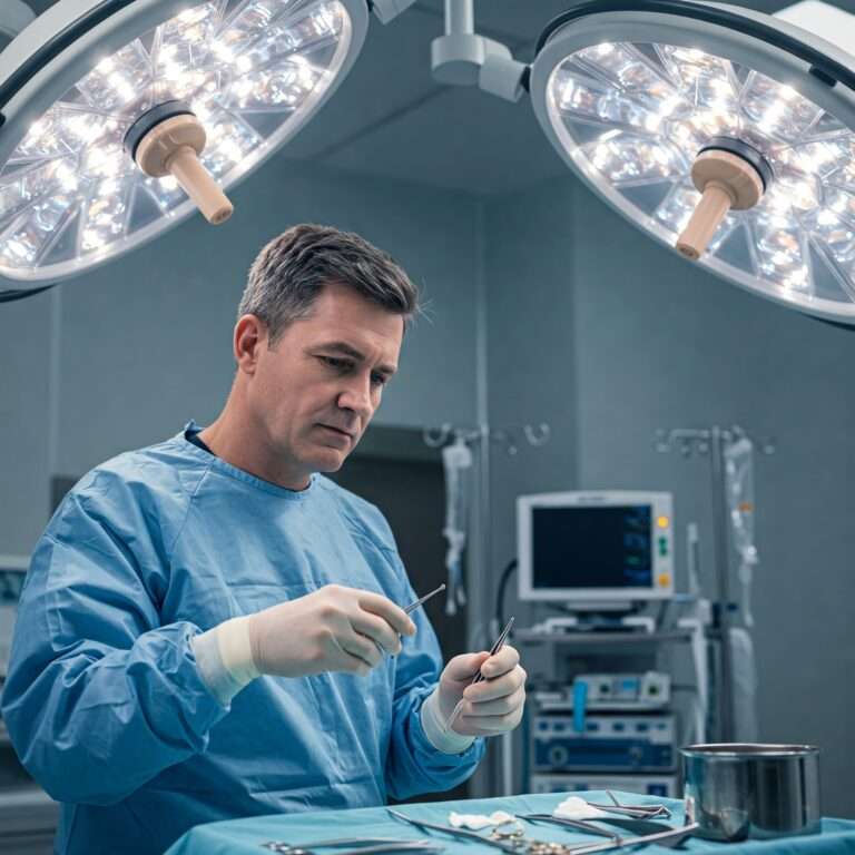 surgeon working under surgical lights