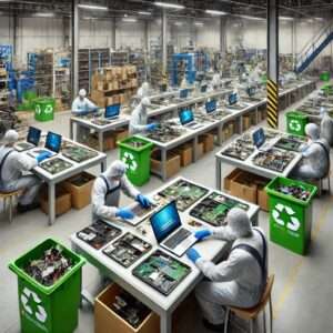 Warehouse of laptops being recycled