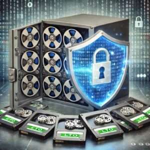 LTO drive with shield and lock in front