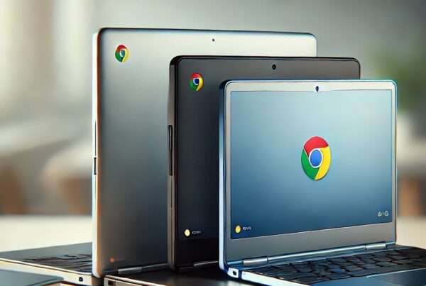 Three Chromebooks lined up next to eachother