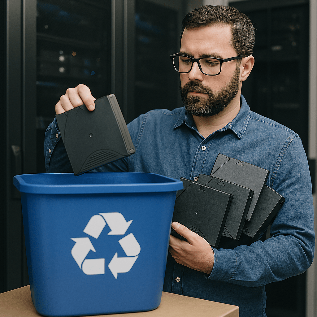 man recycling lto tapes