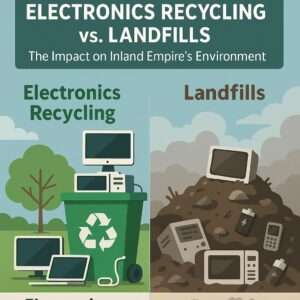 Comparing image of e-waste in a recycle bin vs. in a landfill