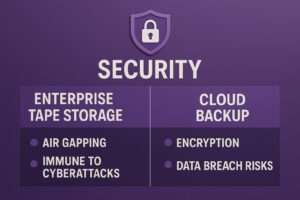 Diagram comparing enterprise tape storage and cloud backup security 