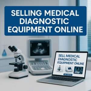 "Selling Medical Diagnostic Equipment Online" with medical equipment on table
