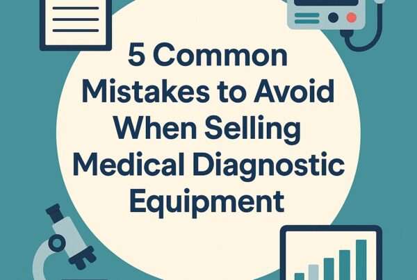 medical equipment surrounding text that reads "5 common mistakes to avoid when selling medical diagnostic equipment"