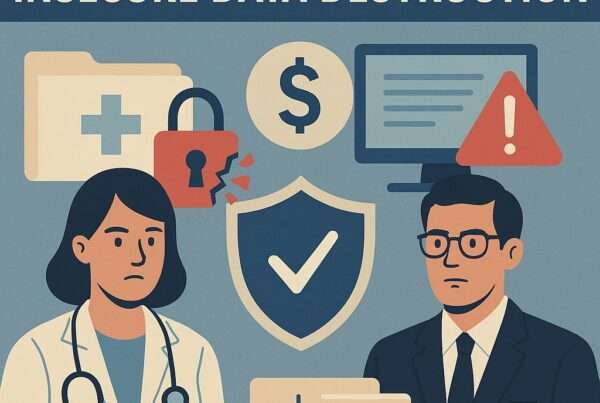 "The hidden Costs of Insecure Data Destruction" with two people standing in front of locked file and computer