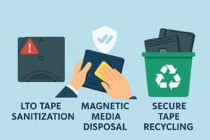 LTO tape being cleaned and put in recycle bin