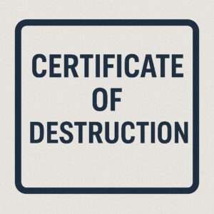 blue and white image with "certificate of destruction"