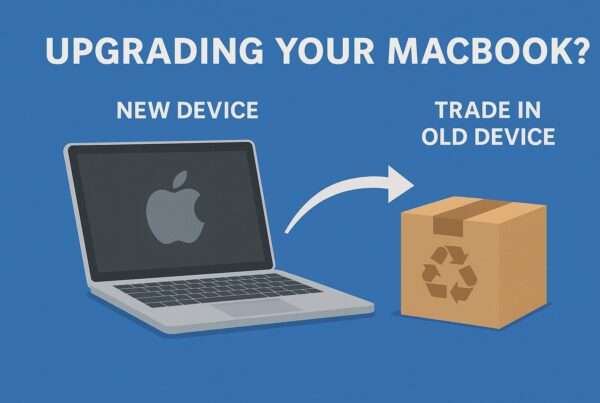 "Upgrading your macbook" with image of macbook and cardboard box