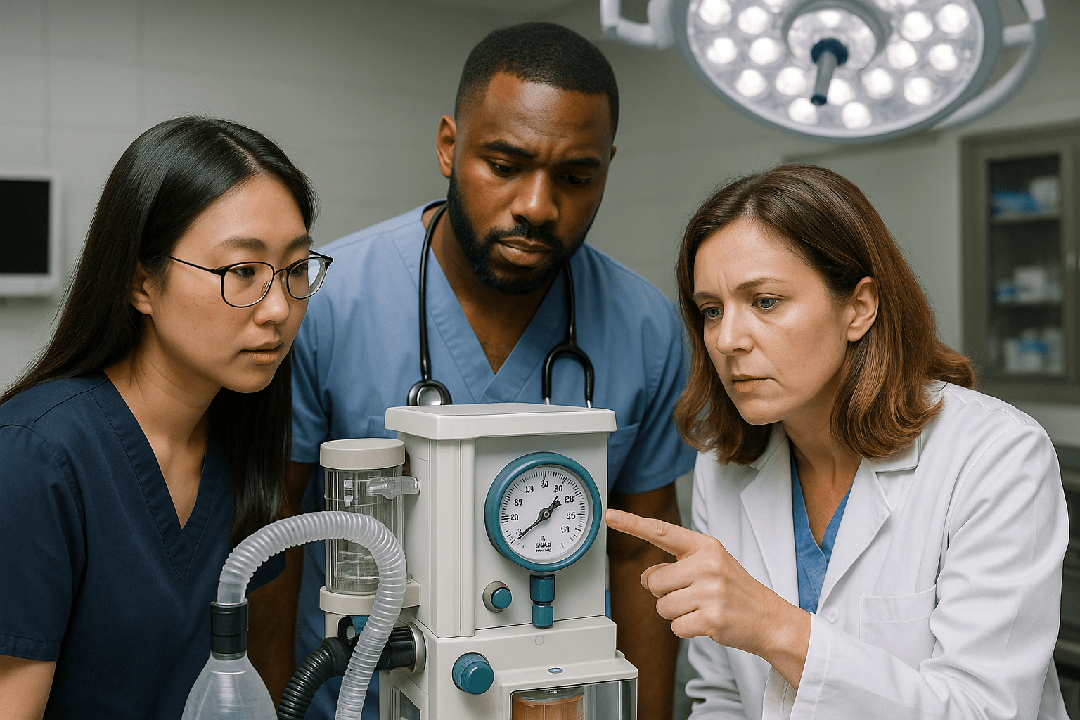 reviewing anesthesia equipment