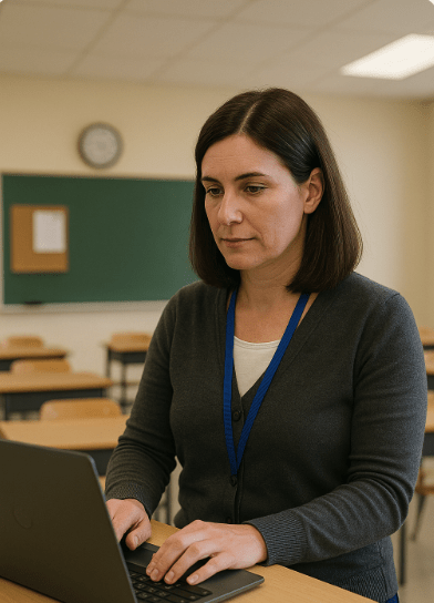 teacher on a computer