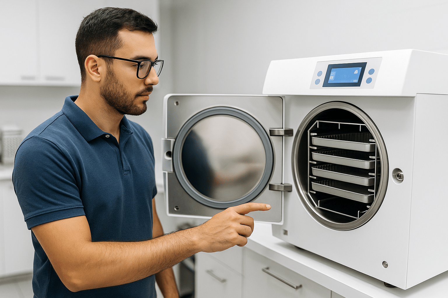 man with Pre-Vacuum Autoclaves