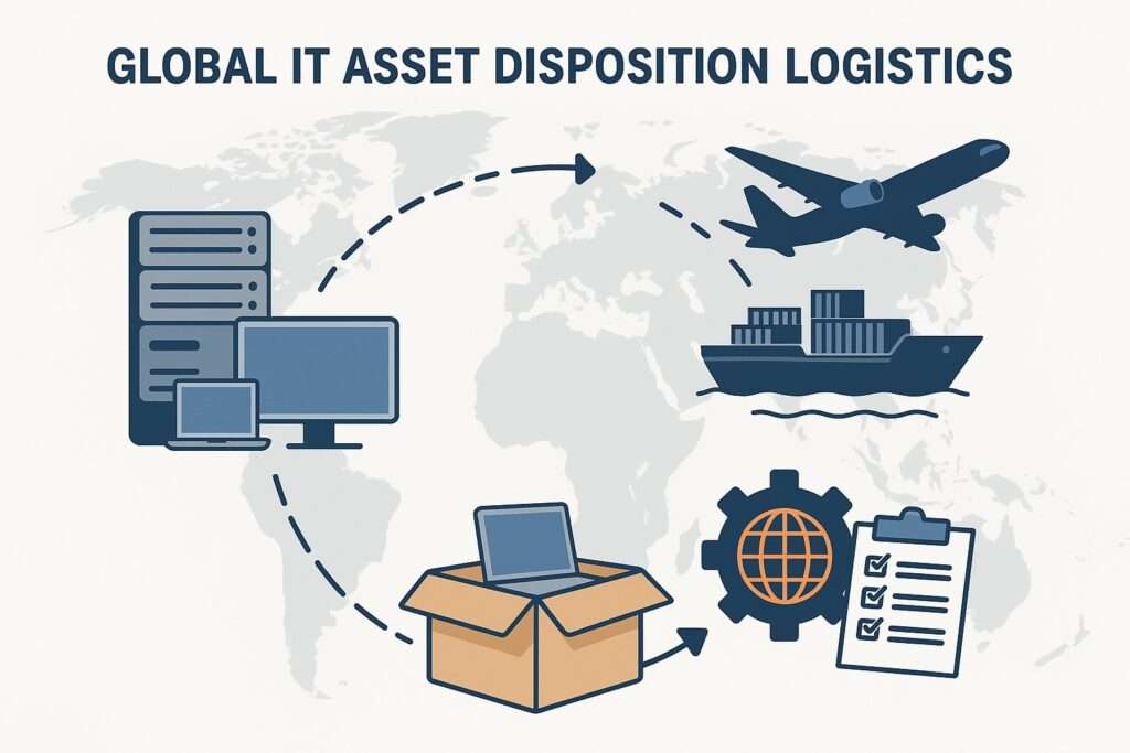computers, planes, and ships showing global it asset disposition logistics