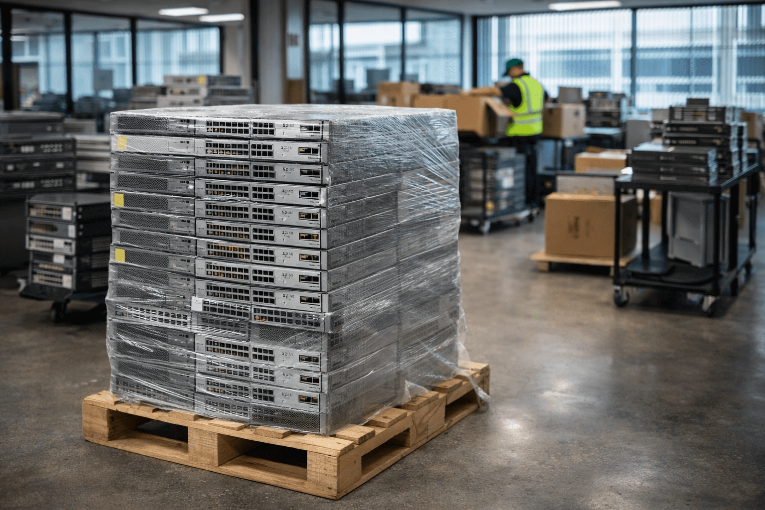 enterprise switches on a pallet